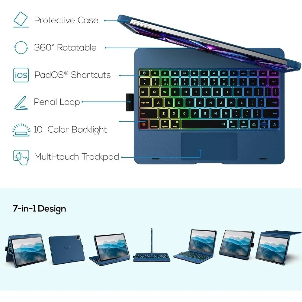 typecase 11 Inch ABS Keyboard Case Trackpad Backlit for iPad Air‎ Pro Blue
